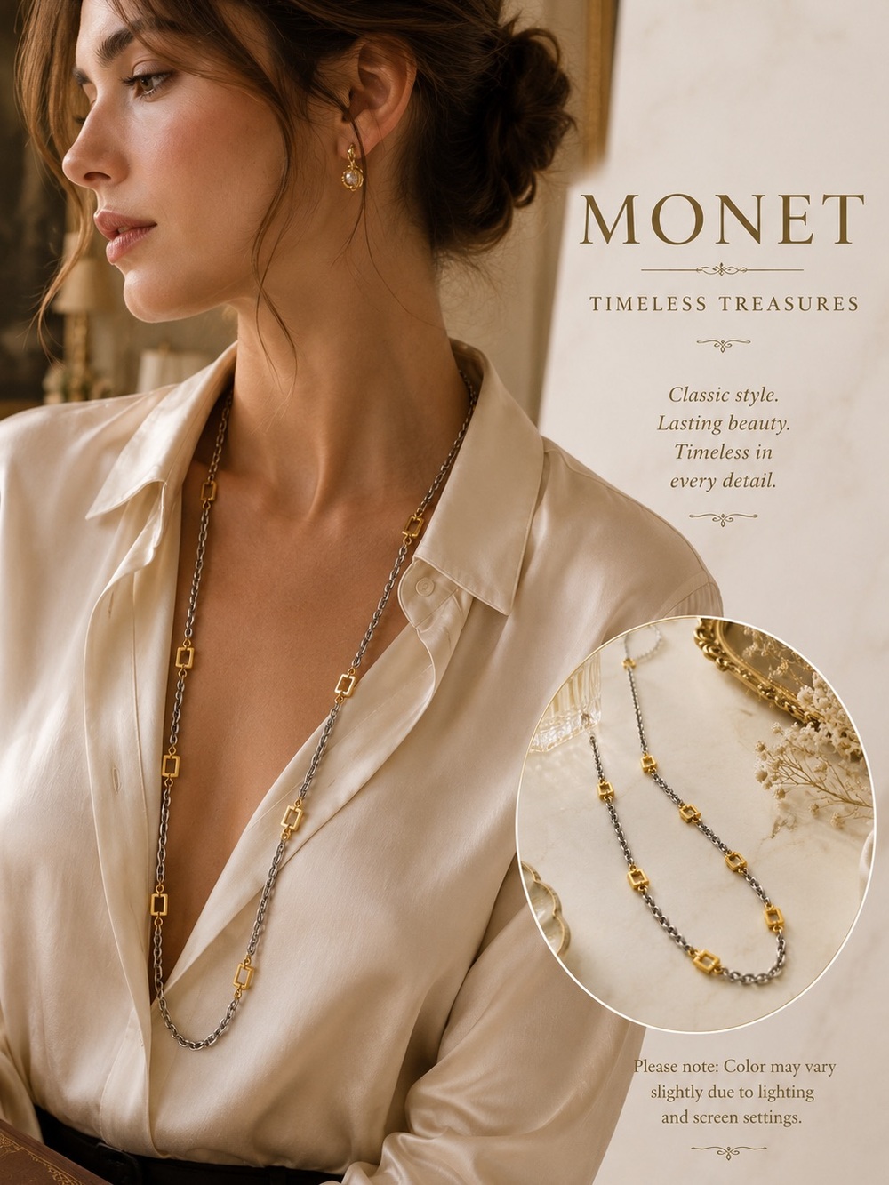 Monet Vintage Two Tone Gold Silver Chain Necklace 24"
